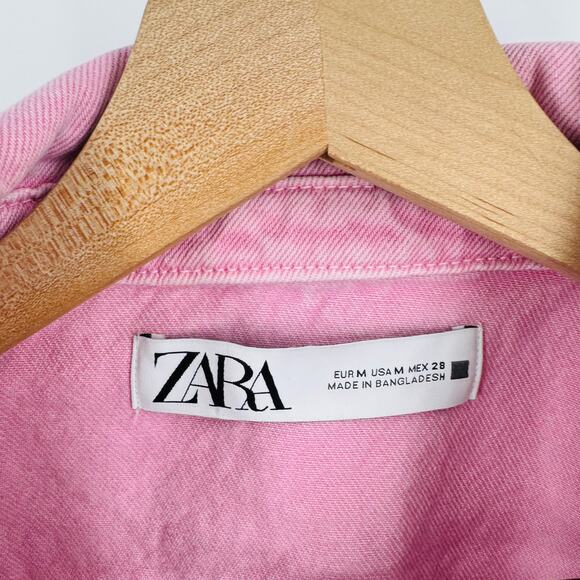 Zara Pink Denim Jacket Button Front Oversized Shacket Style USA Medium - Picture 3 of 7